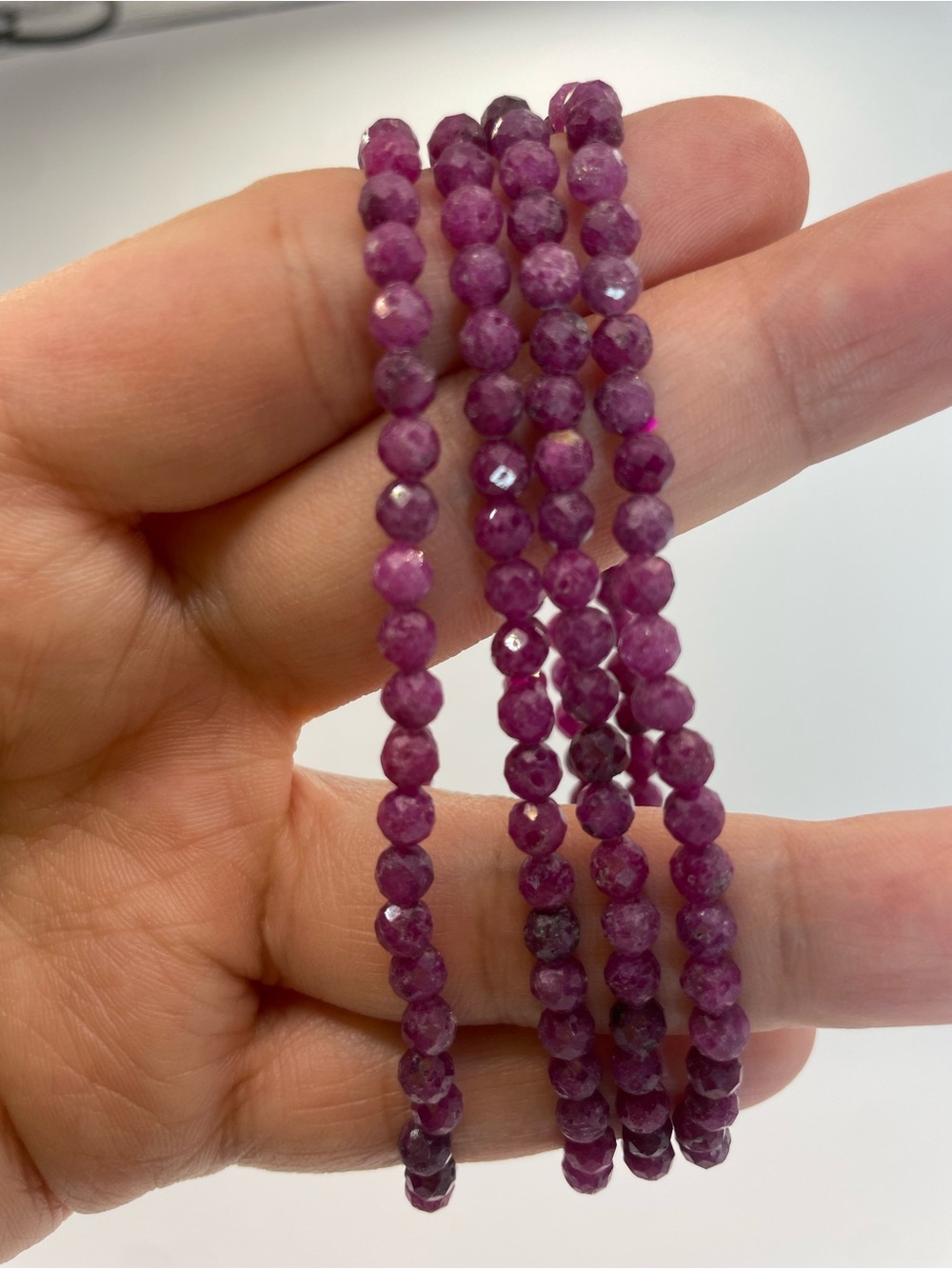 ONE Faceted Ruby Beaded Stretch Bracelet- 4mm (0183) - Picture 4 of 4